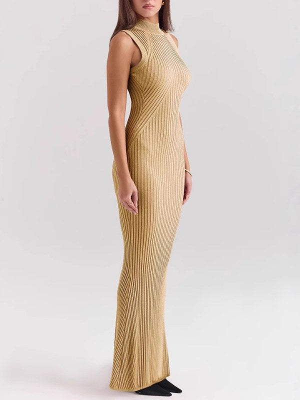 Slim Turtle Neck Wrap Knit Maxi Dress