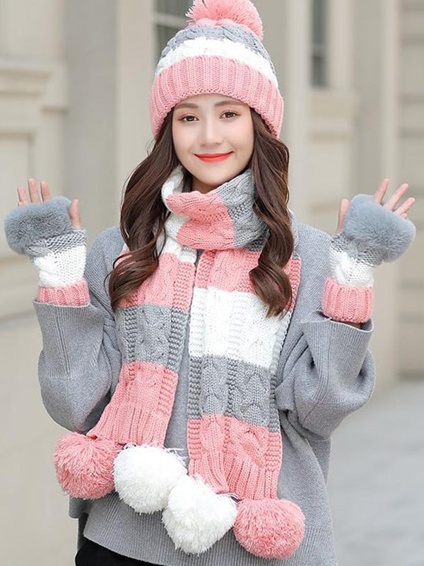 Personality Thickened  Hat+Scarf +Gloves Set