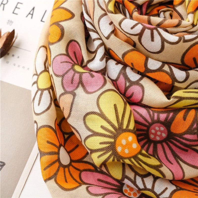 Tropical Plant Floral Contrast Color Scarf