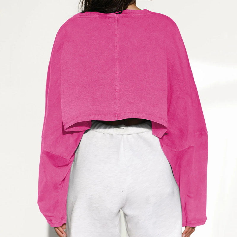 Casual Solid Color Crew Neck Cropped Sweatshirt