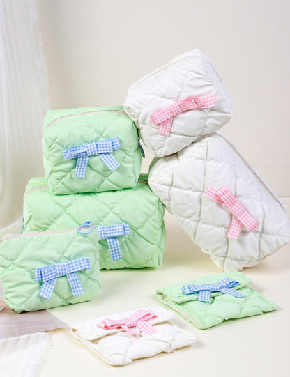 Candy Color Bow Decor Makeup Bag