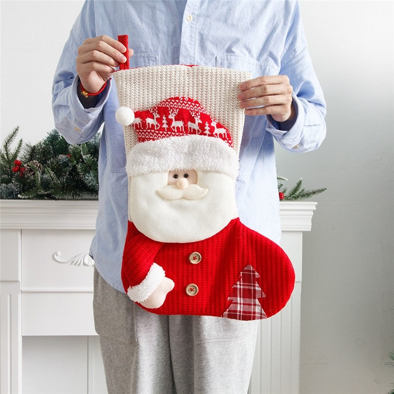 Red And White Knitted Christmas Stocking Old Man Snowman Dress Up Candy Bag Gift Bag