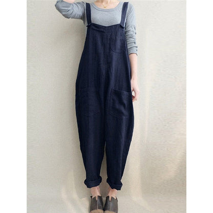 Breathable Pocket Solid Color Baggy Overalls