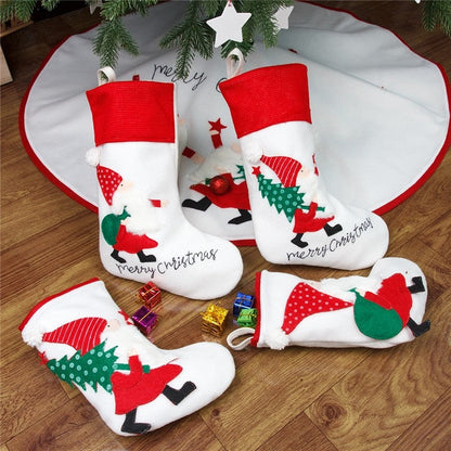 White Nordic Embroidered Old Man Christmas Socks Candy Bag Christmas Socks Gift Bag