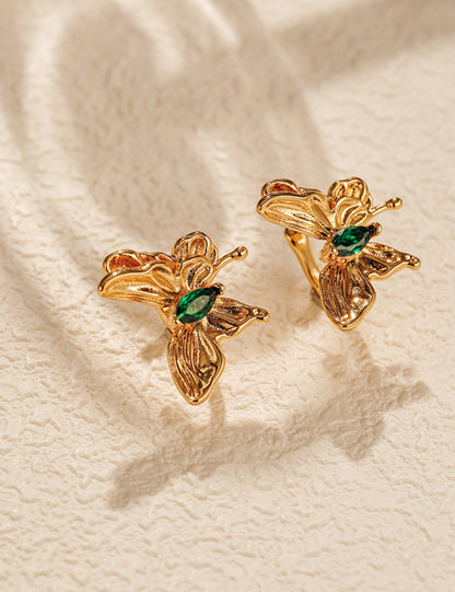 Butterfly Exquisite Retro Emerald Clip Earrings