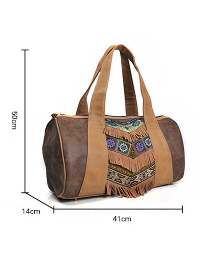 Khaki Tassels Emboridered Tote Bag