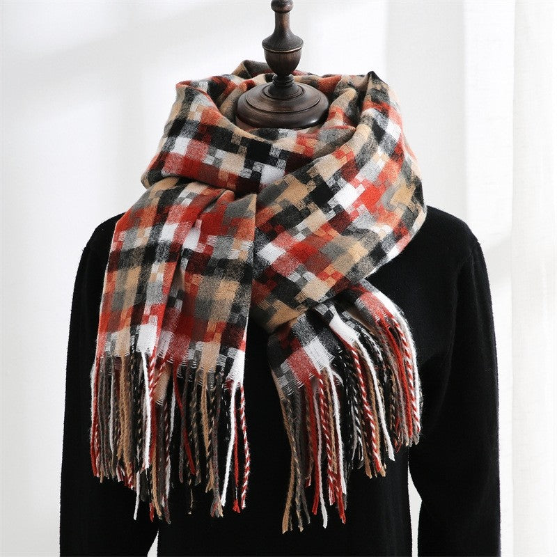 Fashion Mid-Length Imitated Cashmere Tassled Shawl Scarf