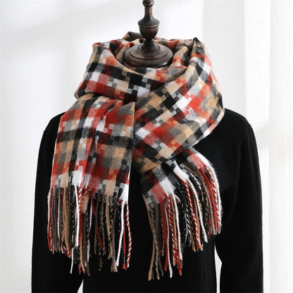 Fashion Mid-Length Imitated Cashmere Tassled Shawl Scarf