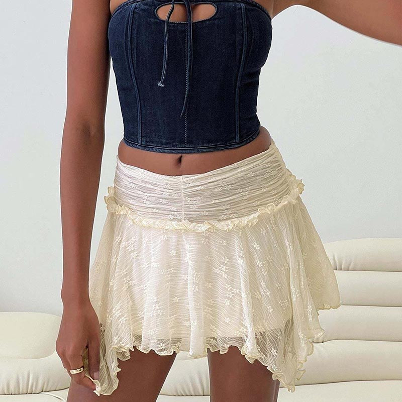 Sexy Layered Lace Irregular Mini Skirt