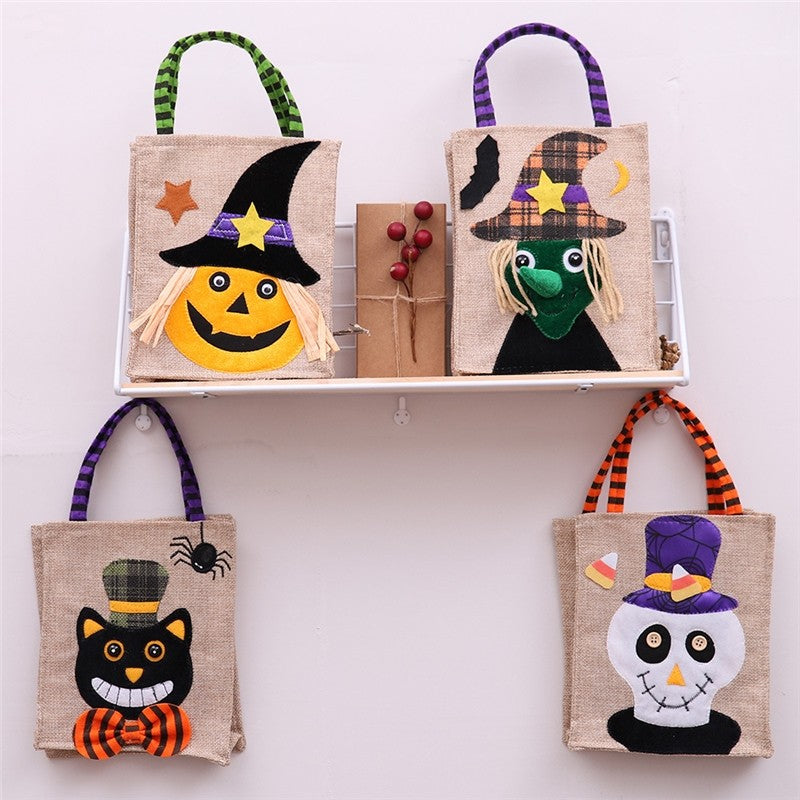 Cute Cartoon Patchwork Linen Candy Gift Bag Halloween Decoration