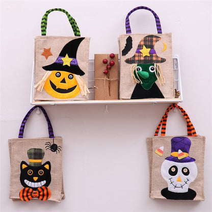 Cute Cartoon Patchwork Linen Candy Gift Bag Halloween Decoration