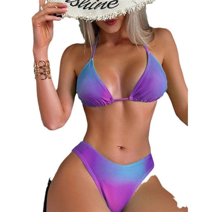 Gradient Split 3-Piece Printed Bikini Swimsuit
