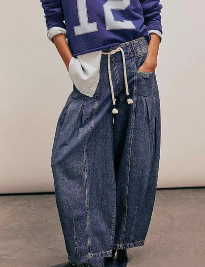 Minimalist Drawstring Low Waist Loose Denim Jeans