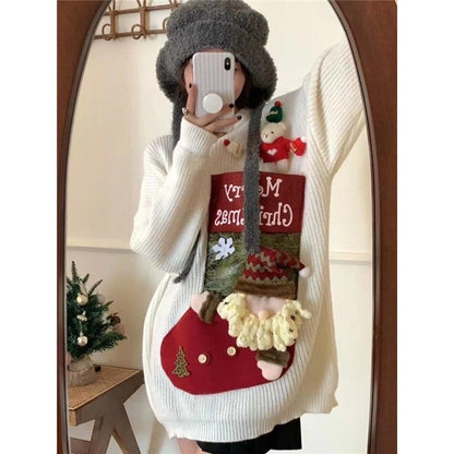 Christmas Red Knit Sweater Socks Snowman Doll