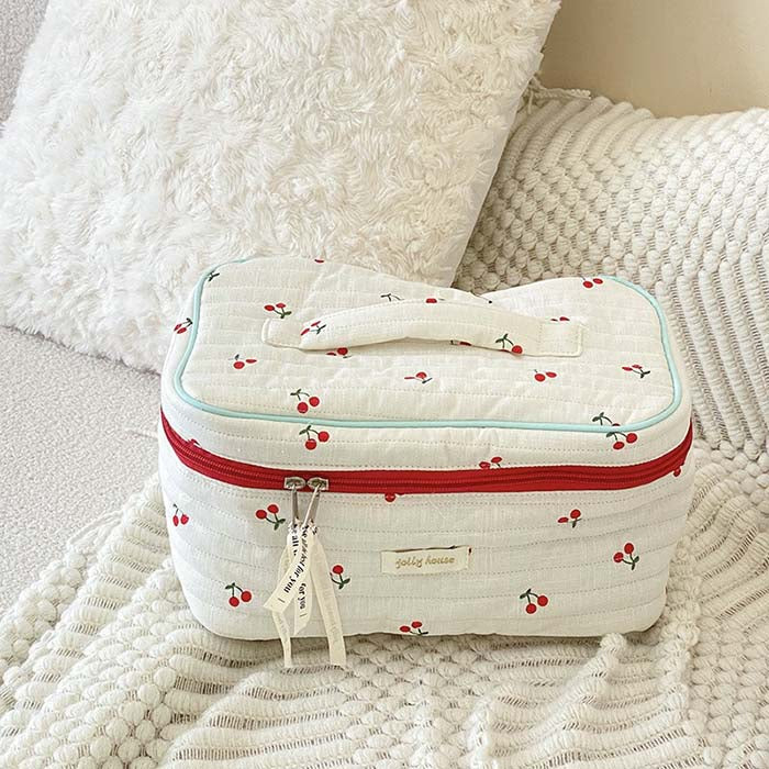 Cute Cherry Print Portable Make Up Bag