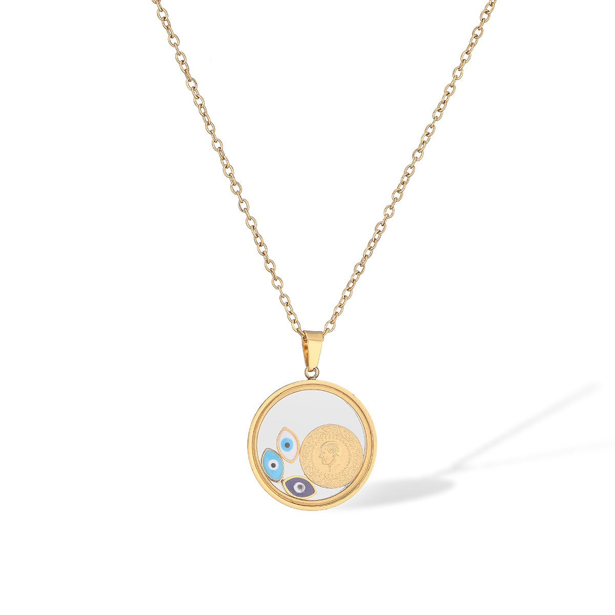 Gold Plated Evil Eye Round Charm Necklace