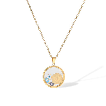 Gold Plated Evil Eye Round Charm Necklace