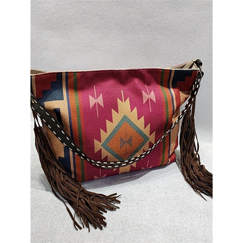Ethnic Pattern Tassel Shoulder Bag