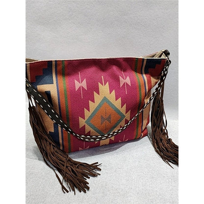 Ethnic Pattern Tassel Shoulder Bag
