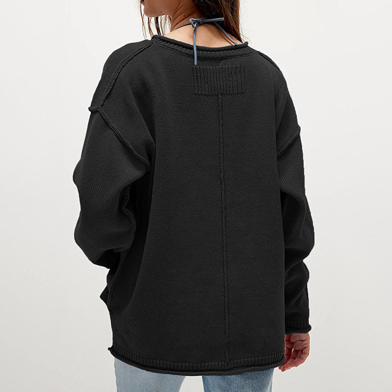 Casual Solid Color Crew Neck Loose Sweater