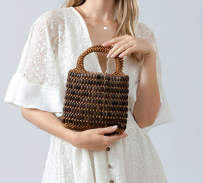Wooden Bead Woven Handbags
