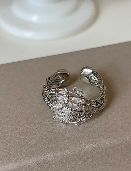 Minimalist Wrapped Wire Crystal Open Ring