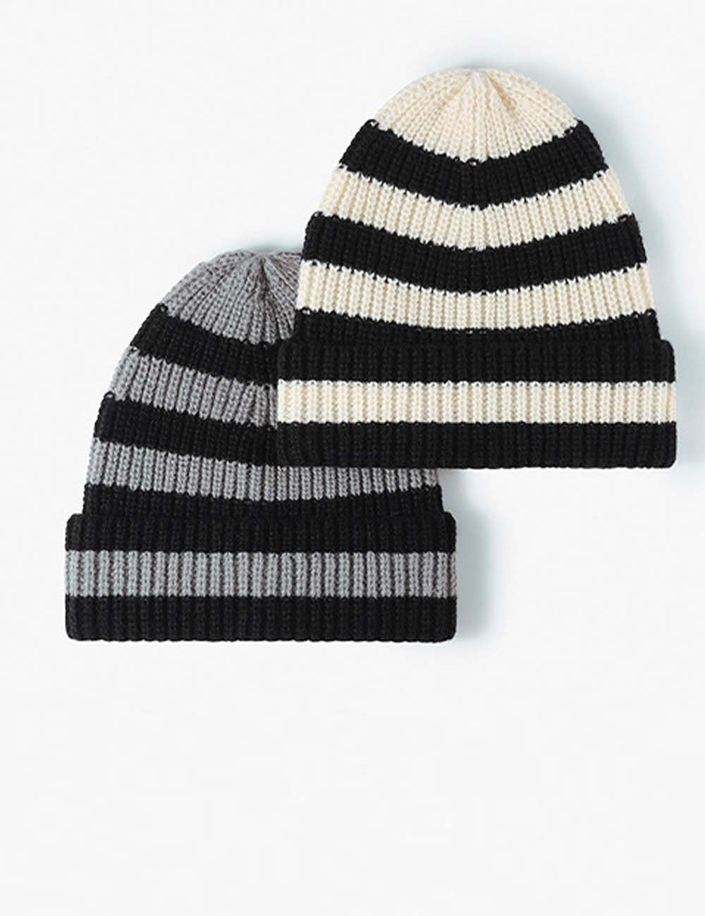 Trendy Striped Color Block Thicken Cuff  Beanie