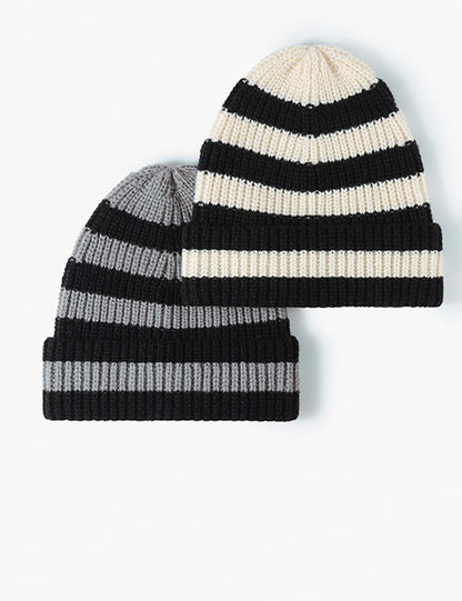 Trendy Striped Color Block Thicken Cuff  Beanie
