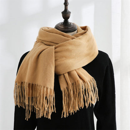 Solid Color Imitated Cashmere Tasseled Shawl Scarf
