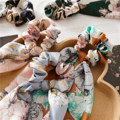 Floral Ribbon Scarf Pony Scrunchie