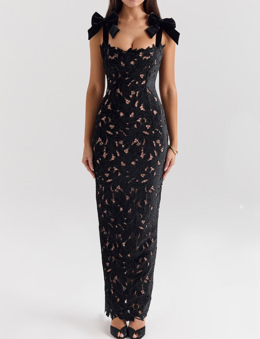 Bow Hollow Wrap Split Maxi Dress