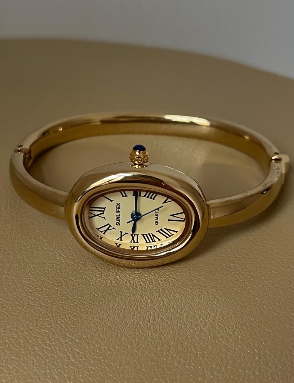 Trendy Oval Dail Gold Quartz Wrist Watch