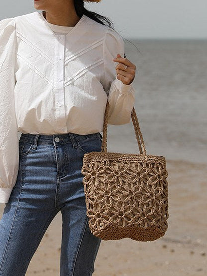 Flower Hollow Out Solid Color Shoulder Bag