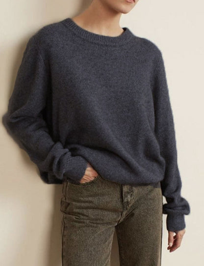 Casual Solid Color Round Neck Knit Sweater