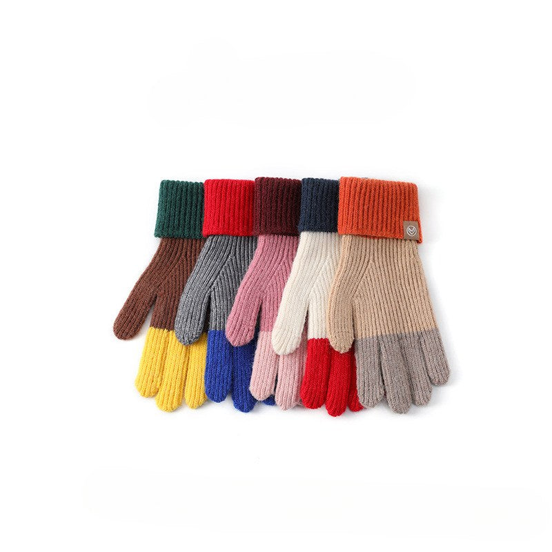 Splicing Color Block Ribbed Knit Gloves