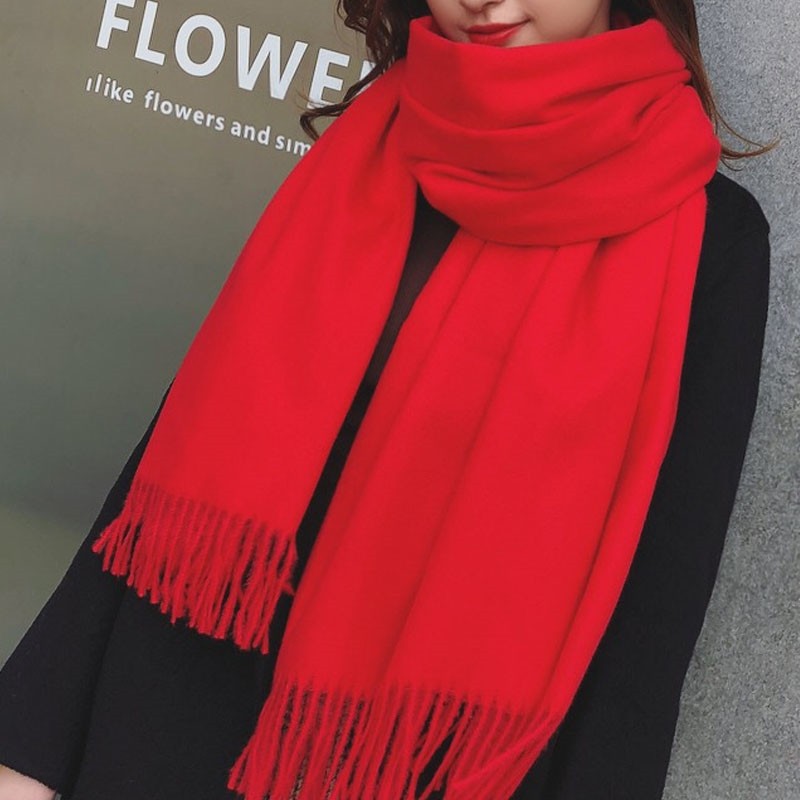 Thickened Imitation Cashmere Solid Color Tassled Scarf