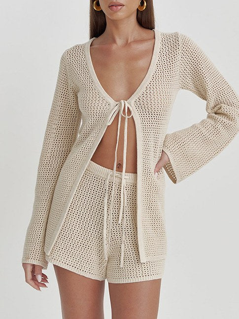 V-Neck String Shirt Loose Short Cover Ups