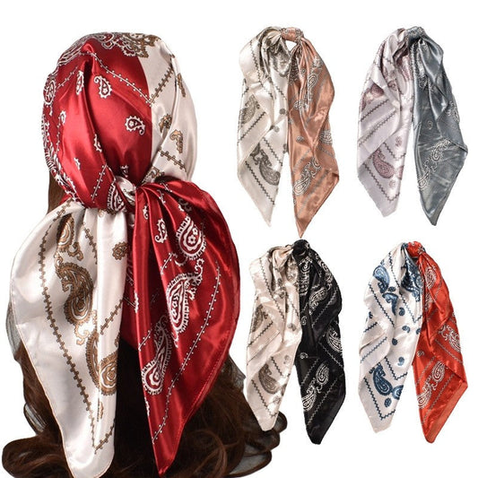 Paisley Print Satin Square Hair Scarf