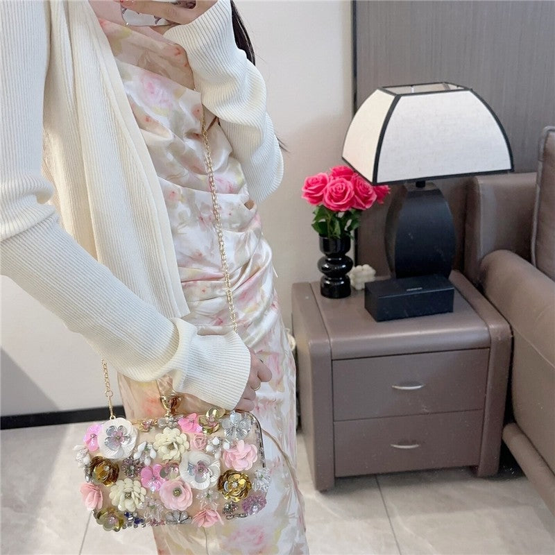 3D Flower Diamond Evening Clutch