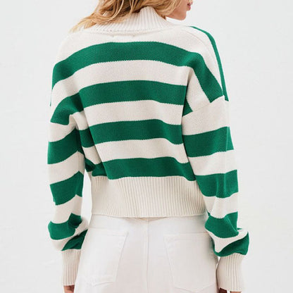 Loose Striped Long Sleeve Knit Cardigan