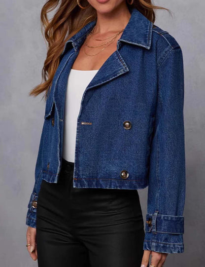 Lapel Collar Double Breasted Denim Jacket