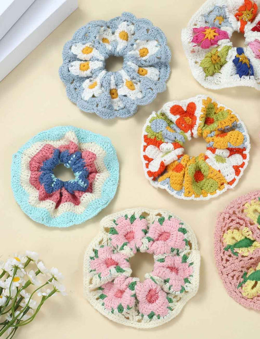 Sweet Colorful Flower Handmade Crochet Scrunchies