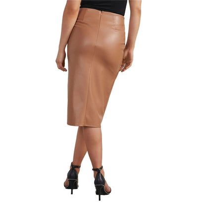 PU High Waist Split Midi Pencil Skirt