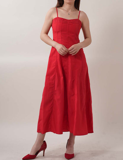 Slim Solid Color Spaghetti Midi Dresses