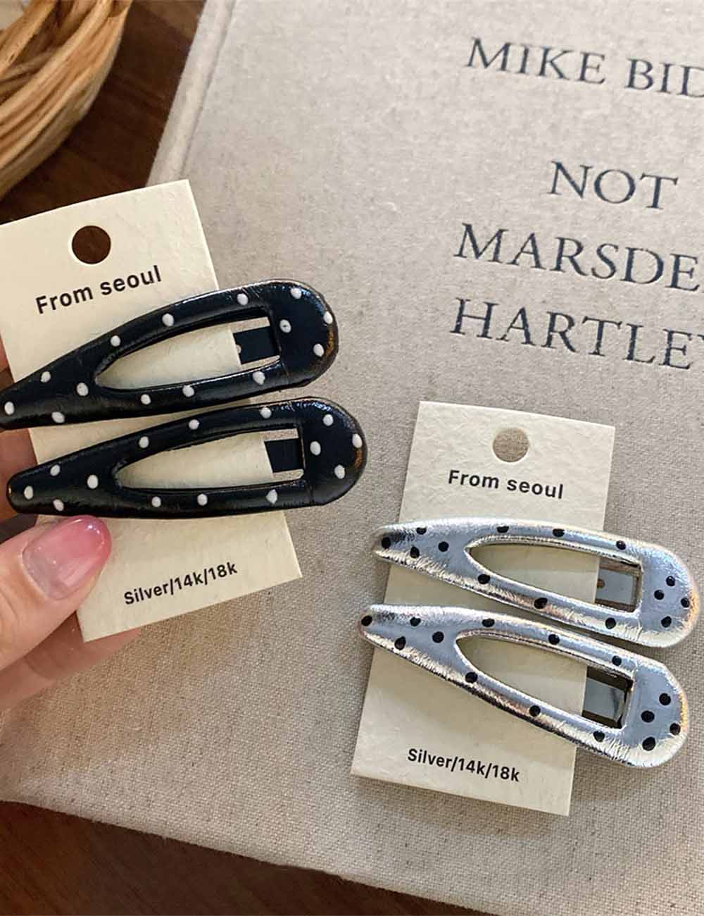 Simple Leather Heart Polka Dot Hair Clips