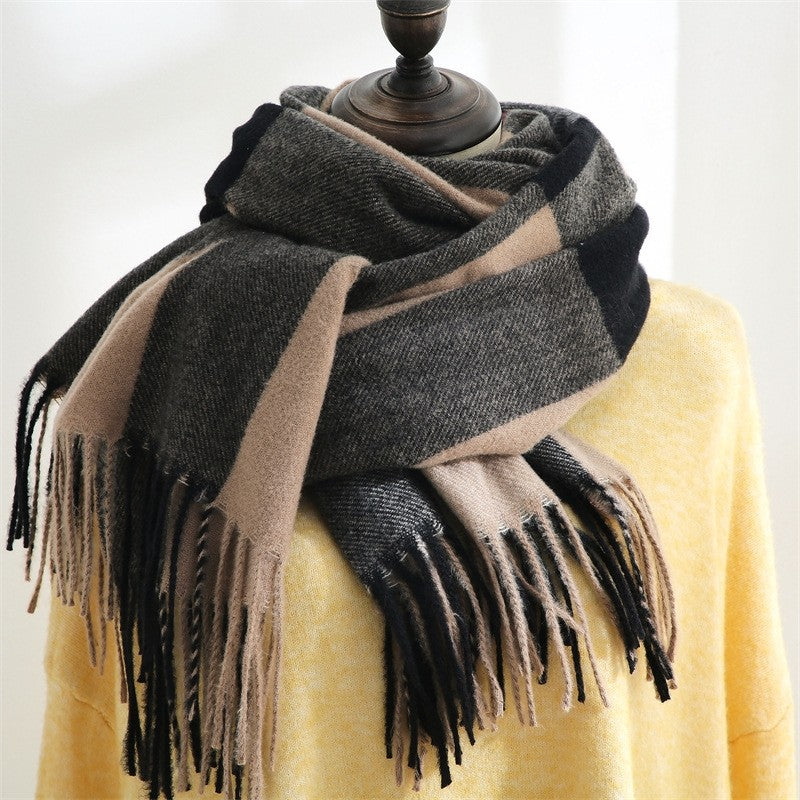Thickened Warm Imitated Cashmere Plaid Print Shawl Scarf
