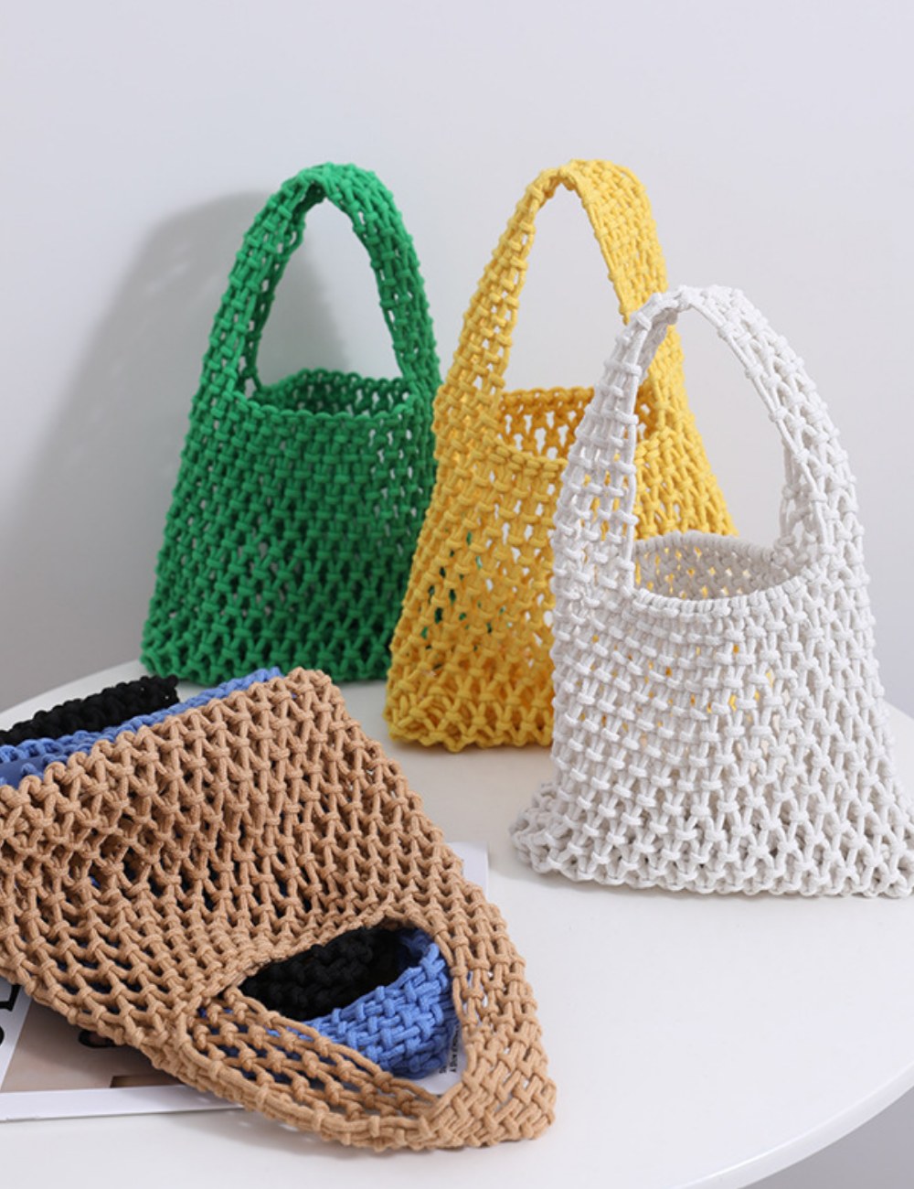 Solid Color Hollow Out Woven Handbag