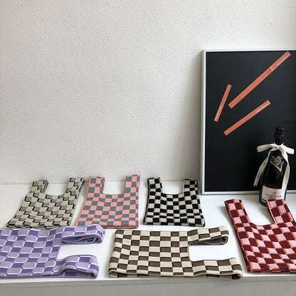Knit Checkerboard Casual Tote Bag