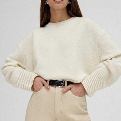 Casual Solid Color Round Neck Knit Sweater