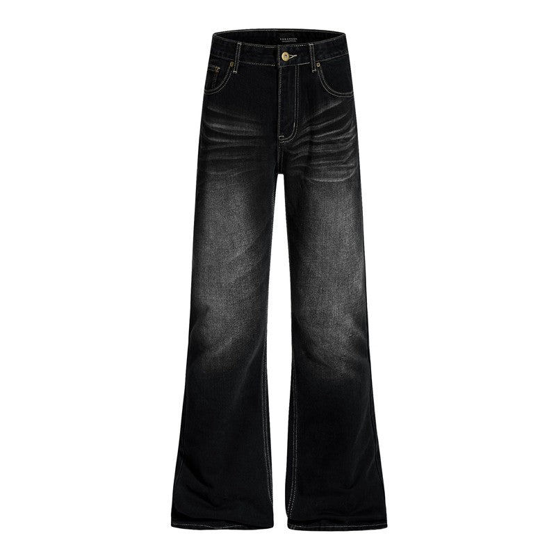 Pleated Flared Jeans Retro Cat Whisker Texture